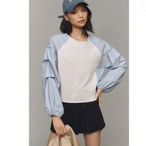 Anthropologie Maeve Striped Blue and White Long Sleeve Top